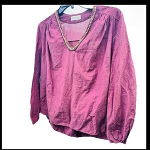 Megan Park Beaded Silk Boho Blouse Size0 XS Purple Artisan Embellished Tunic Top